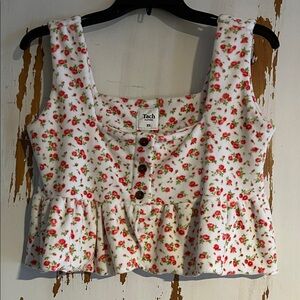 TACH Women's Floral Buttoned terry top - Sz XS runs big! Listing as small